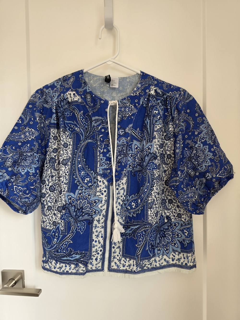 H&M Blue Paisley Tie-Front Top